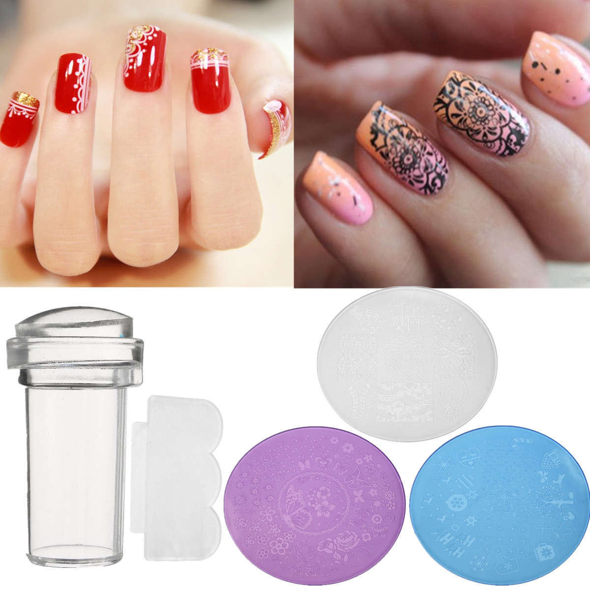 3pcs DIY Nail Art Stamp Stencil Stamper Set Scraper Design Stamping Template Im