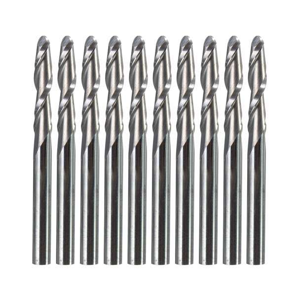 10pcs 1/8 Inch Shank 2 Flutes Carbide Ball Nose End Mills 17mm 2 Flute CNC Cutt
