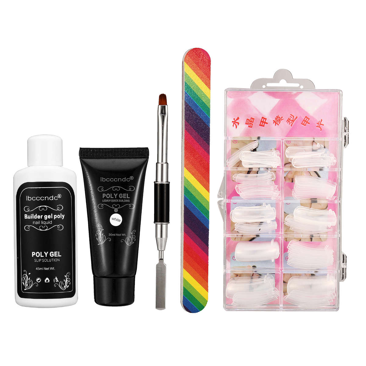 30ml Poly UV LED Gel Quick Building Nail Extension Nail Gel Builder Brush Set