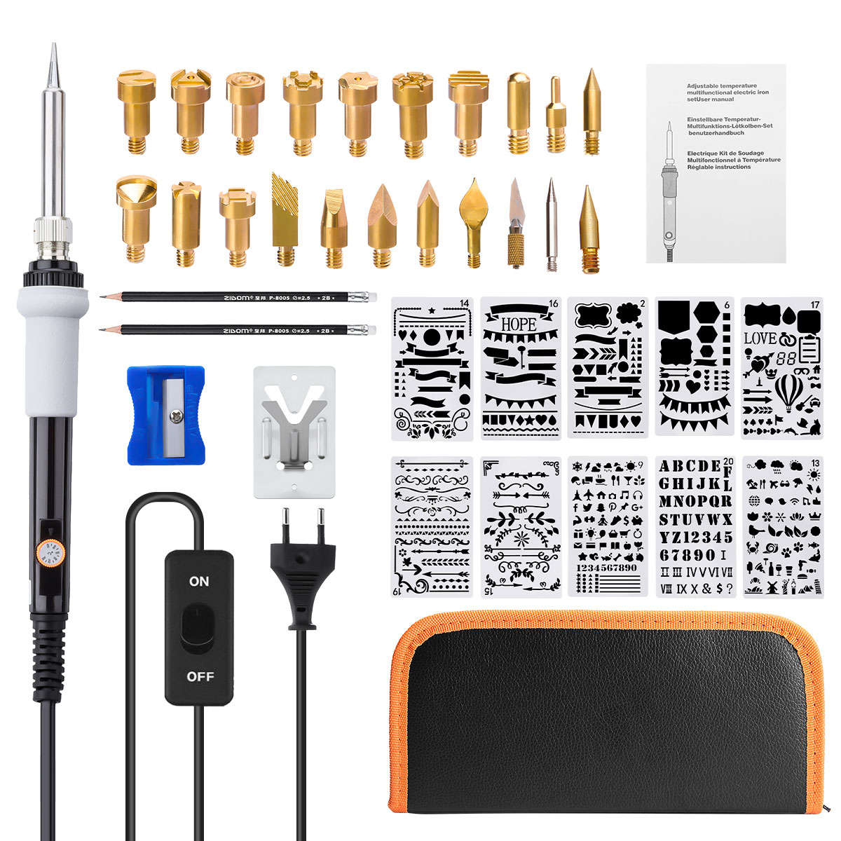 38Pcs 60W Wood Burning & Soldering Iron Kit Magic Solder Pyrography Tools Set E
