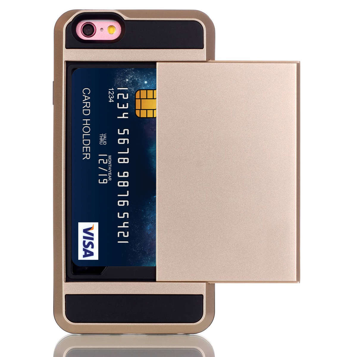 Hard Back Hybrid Shockproof Armor Slide Credit Card Slot ID Layer Case For iPho