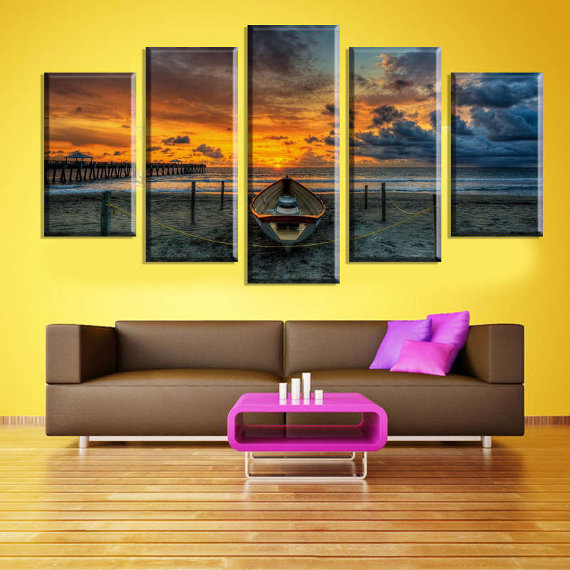 5  Cascade The Sea Sunset Canvas Wall Painting Picture Home Decoration Without