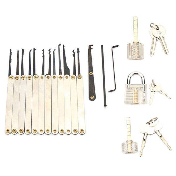 12pcs Unlocking Lock Pick Set with 3pcs Transparent Locks Locksmith Practice Su