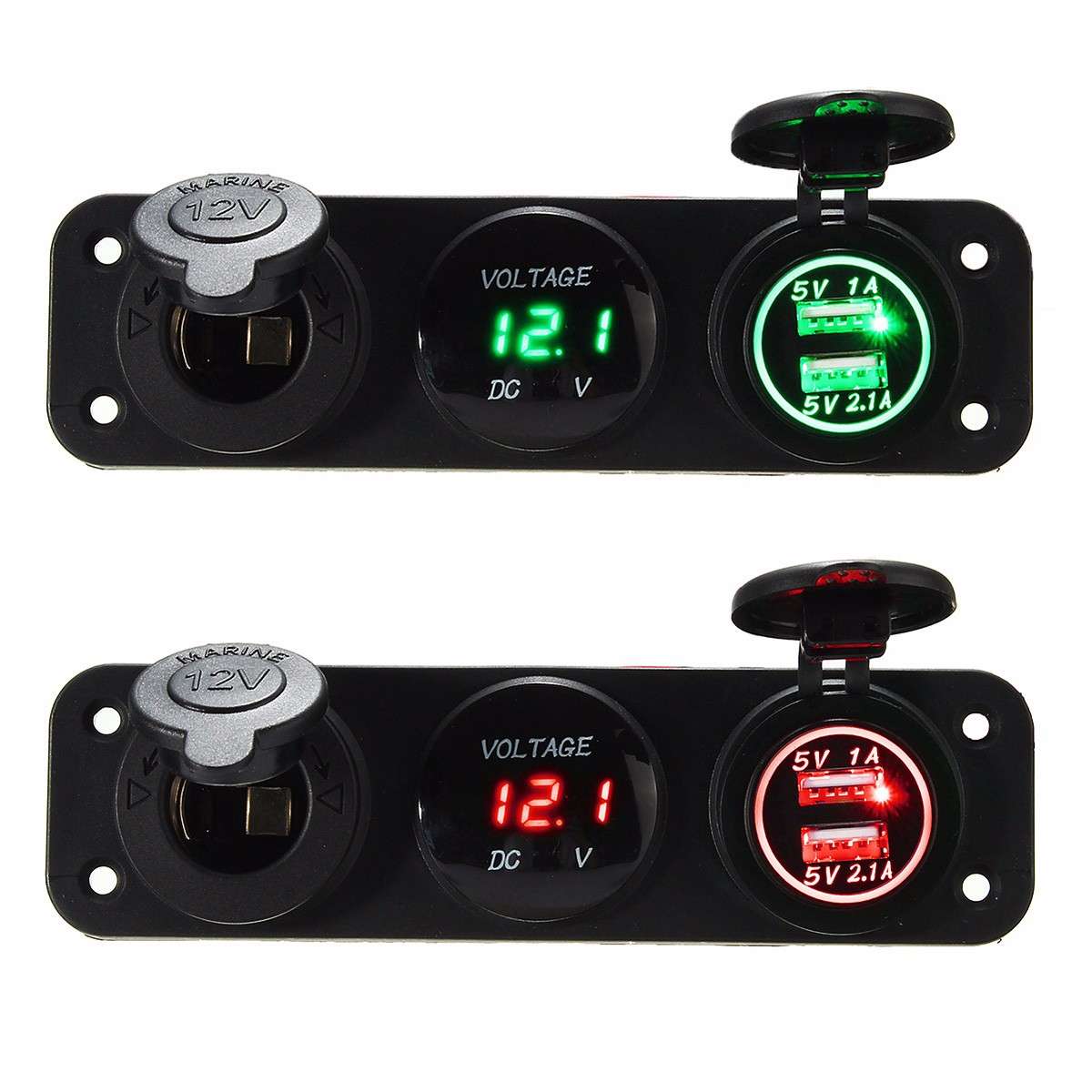 5V 3.1A LED Dual USB Charger Voltmeter 12V Socket 3 Hole Panel Marine Car Boat