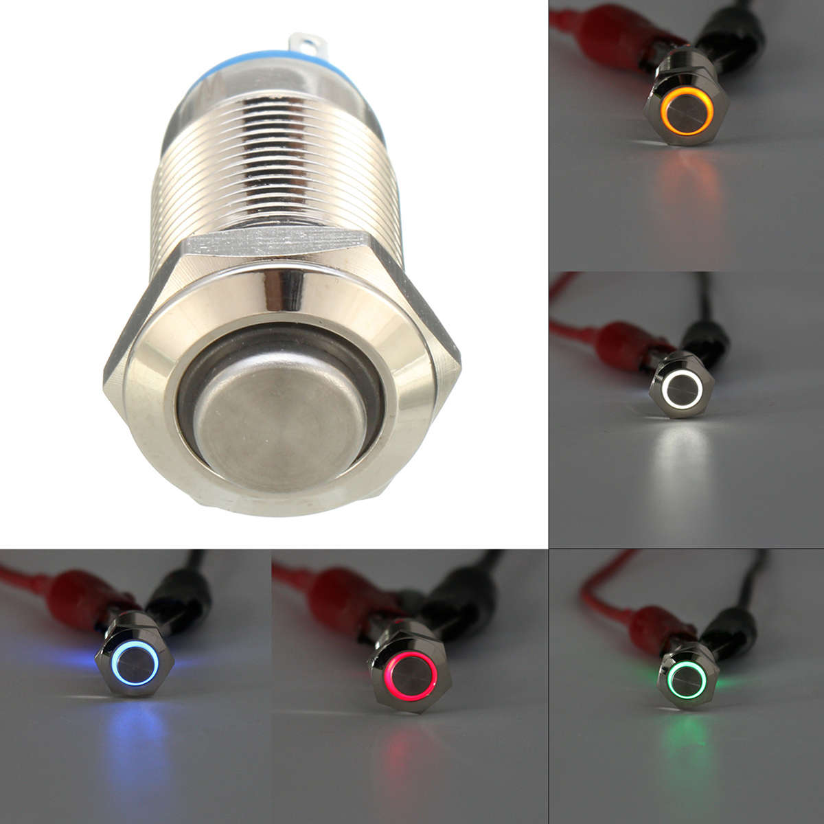 Silver 12mm LED Metal Push Button Latching Switch 4Pin Waterproof Push Button S