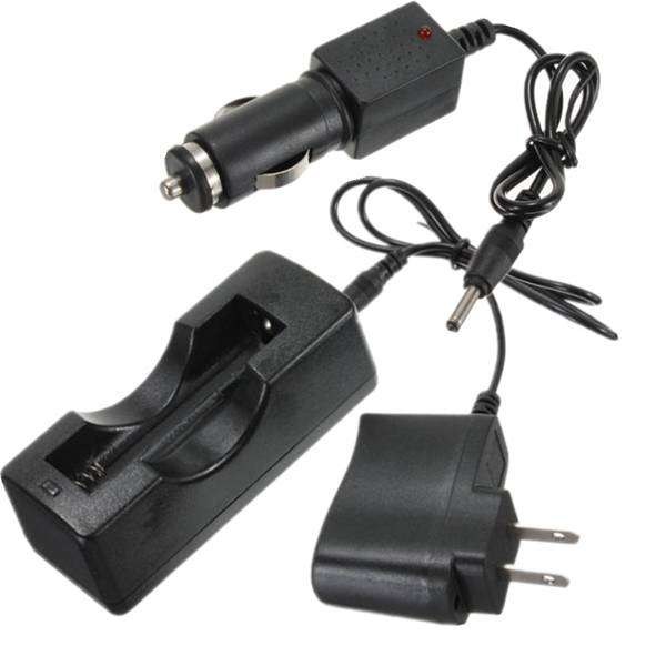 Flashlight 18650 Battery AC Charger+DC Car Charger+Single Slot Charger