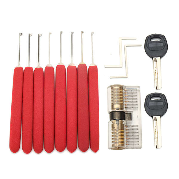 8Pcs Red Handle Kaba Lock Opener Lock Pick Tools with Transparent Practice Padl