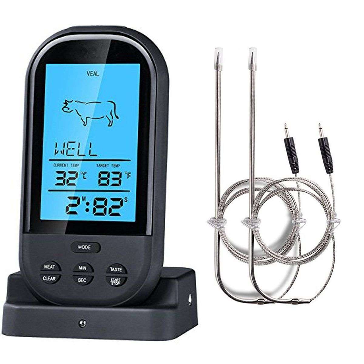 LCD Wireless Thermometer Barbecue Timer Digital Probe Cooking Thermometer Food