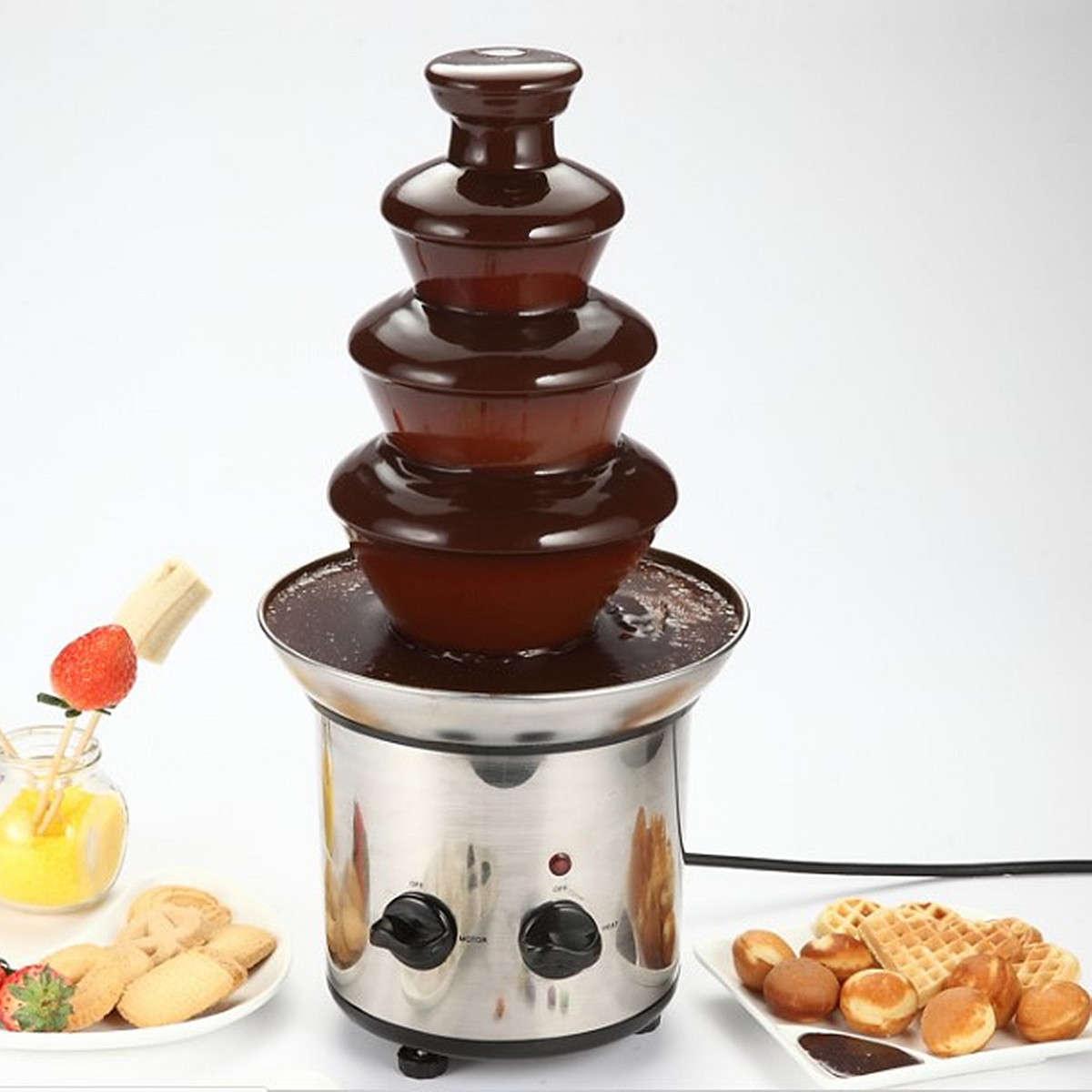 4 Tiers Mini Stainless Steel Chocolate Fondue Fountain Waterfall Melting Machin