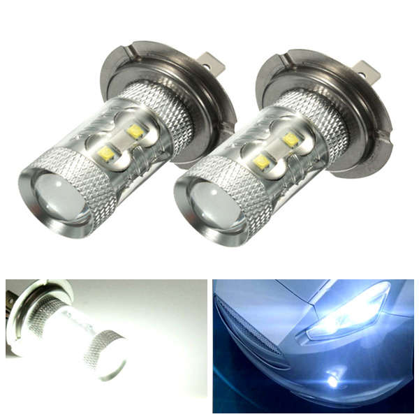 Pair 12V 50W H7 499 LED Daytime Projector Head light Fog Light Bulb White Beam