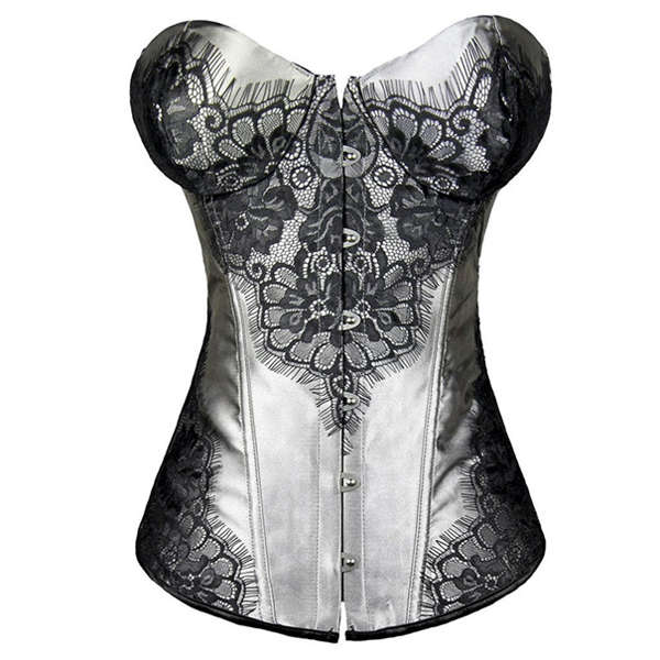 Women Sexy Lace Front Buckle Strapless Court Overbust Bustier Lace-up Corset