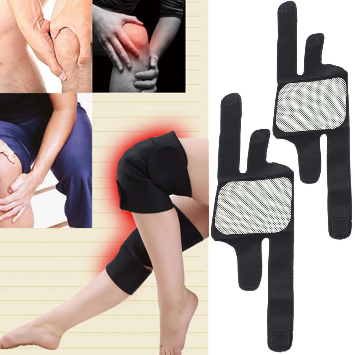 1 Pair Tourmaline Self Heating Knee Pads Magnetic Therapy Support Protector