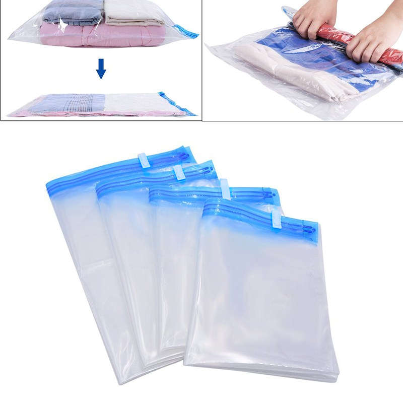 6Pcs Travel Clothes Compression Storage Bag Hand Rolling Clothing Plastic Vacuu