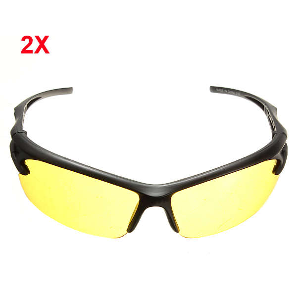 2pcs Night Vision Driving Riding Sport Glasses UV400 Sunglasses Yellow Lens