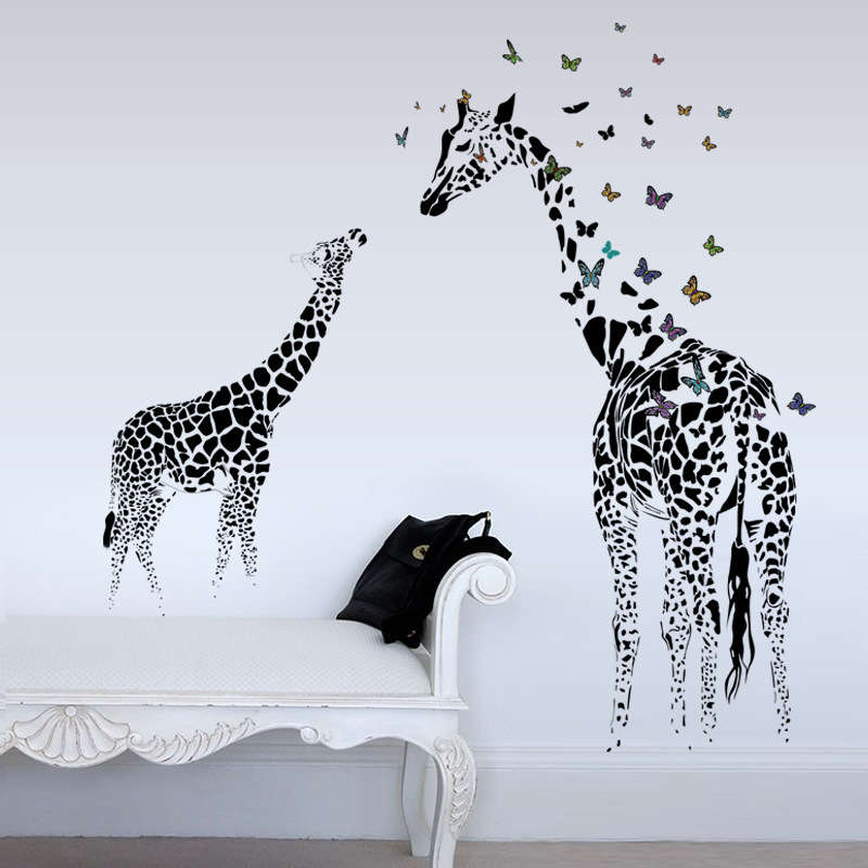Honana DX-368 3D Giraffe Colorful Butterfly Wall Sticker Removable Home Decor B
