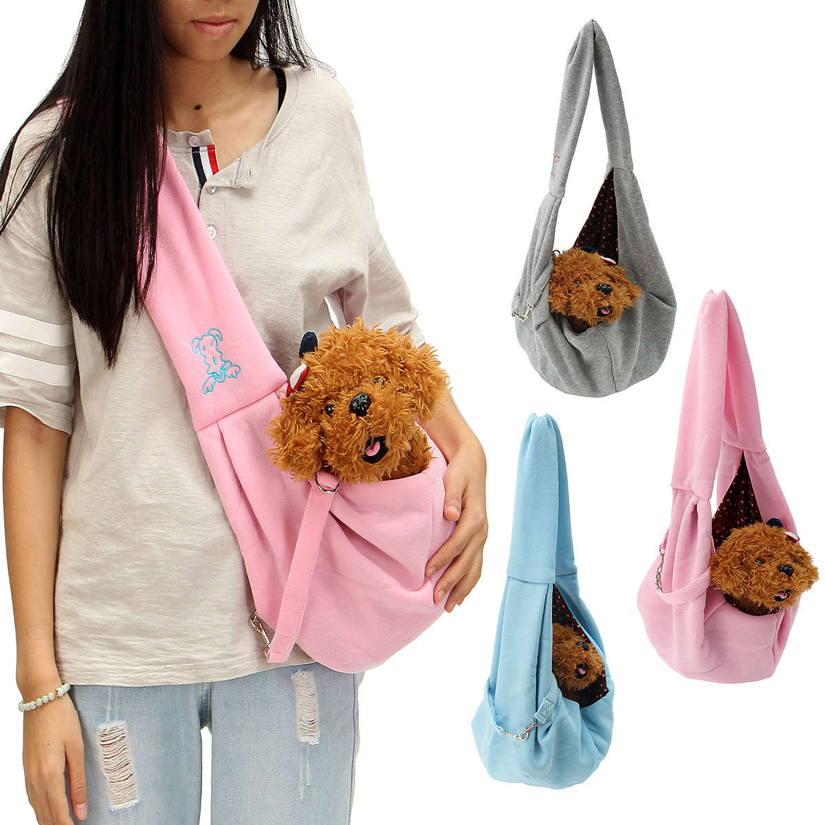 Reversible Small Dog Cat Sling Carrier Bag Travel Double Sided Pouch Shoulder C