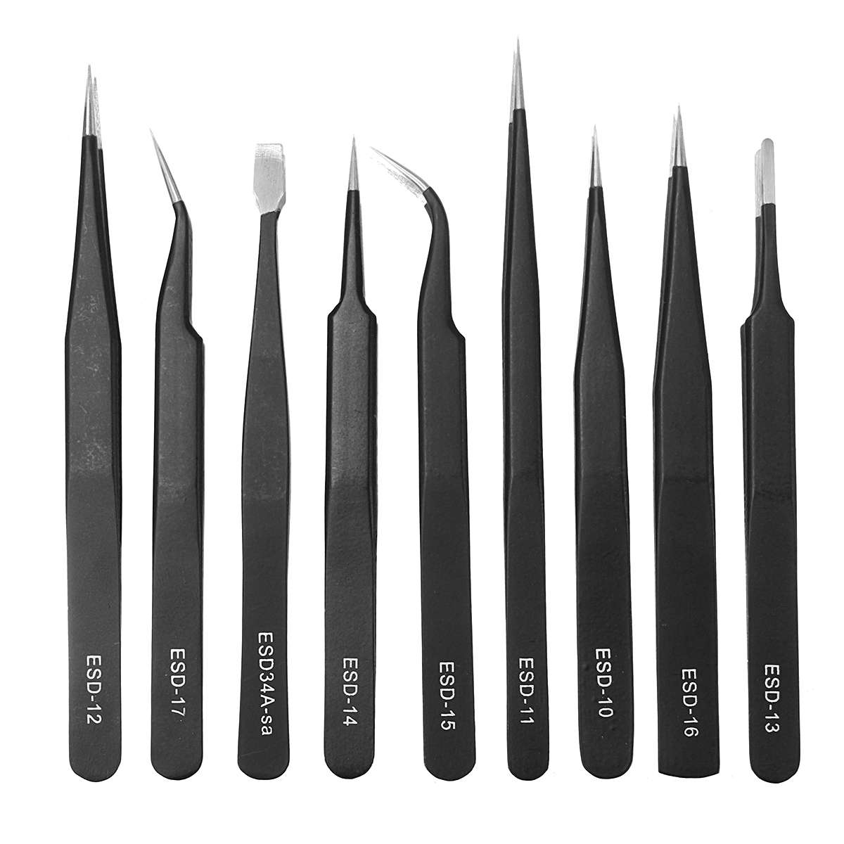 DANIU 9pcs ESD Stainless Steel Anti-static Tweezers with Storage Bag Teardown E