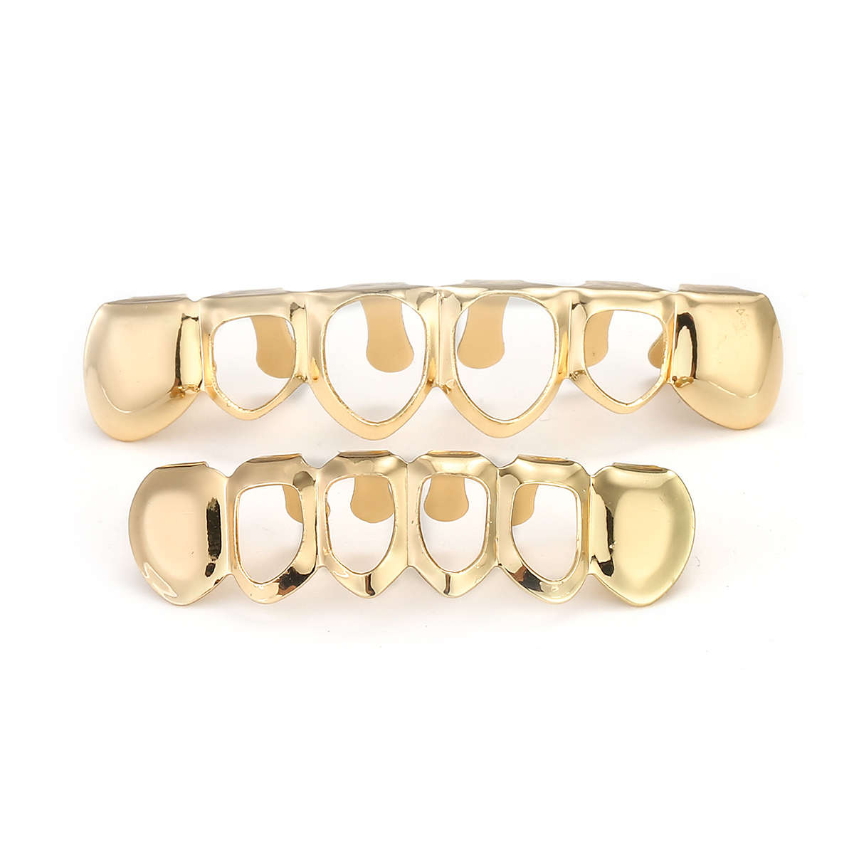 Gold Plated Open Face Fangs Teeth Top&Bottom Mouth Grillz Caps