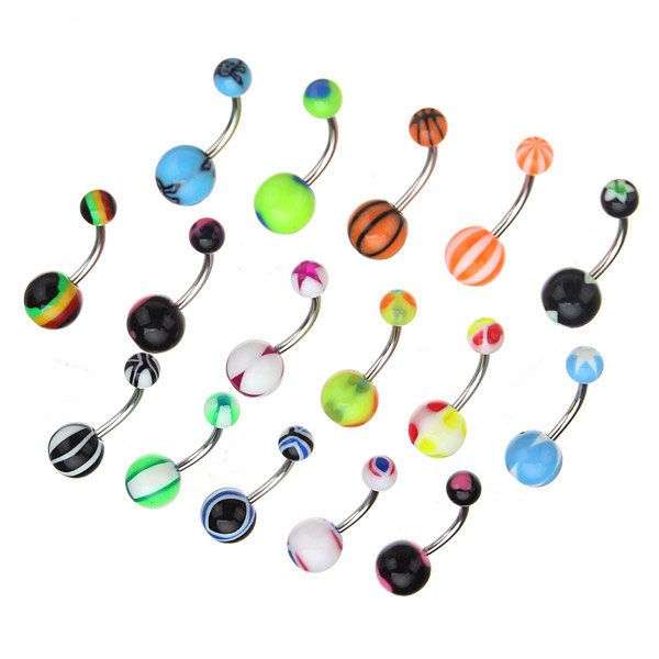 50Pcs Mixed Color Ball Belly Navel Button Bar Rings Piercing Body Jewelry