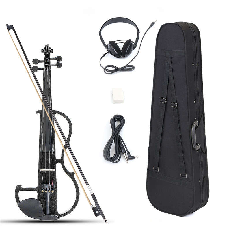 4/4 Size Basswood Electric Violin Alloy String Headphone With Case For Violin B