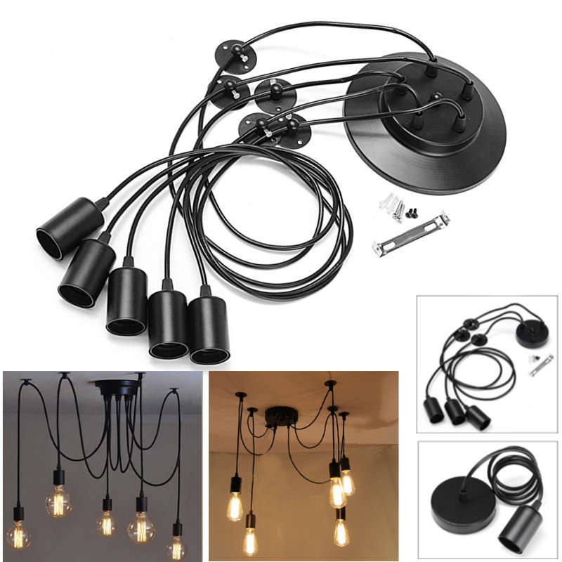 1/3/5 Heads E27 Vintage Ceiling Pendant Light Chandelier Lampholder with 1.8M C