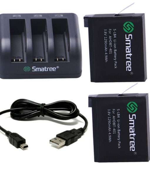 Smatree SM-004 1290mAh Li-ion Battery and 3-Channel Charger for GoPro Hero4 Silver Black
