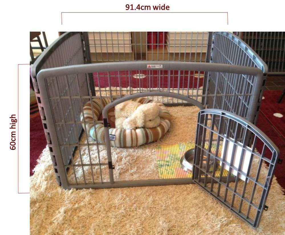 Grey pet playpen with gate