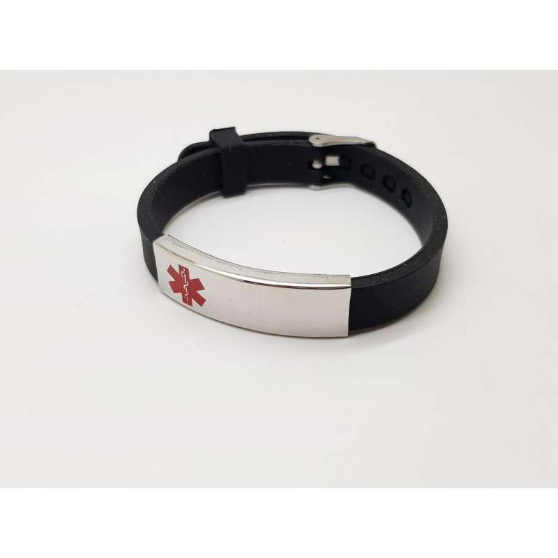 Black Silicone Medical Alert Bracelet with free engraving