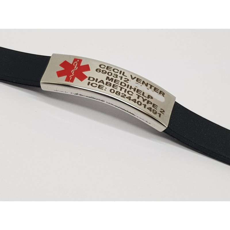 Black Silicone Medical Alert Bracelet with free engraving