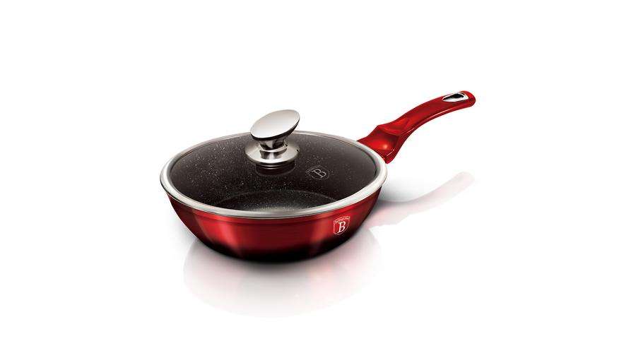 Berlinger Haus 24 cm Marble Coating Deep Fry Pan with Lid - BURGUNDY NOIR (BROKEN HANDLE)
