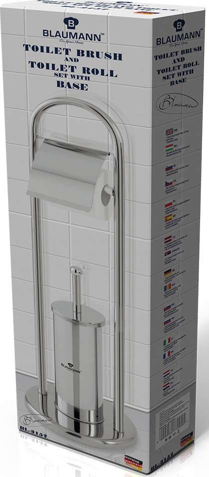 Blaumann - Stainless Steel Toilet Brush and Toilet Roll Set with Stand & Base (READ THE DESCRIPTION)