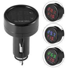3 in1 Digital LED USB Car Charger, Voltmeter Thermometer ,Car Battery Monitor 12V B