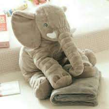 ELEPHANT PLUSH PILLOW WITH A BLANKET (GREY)