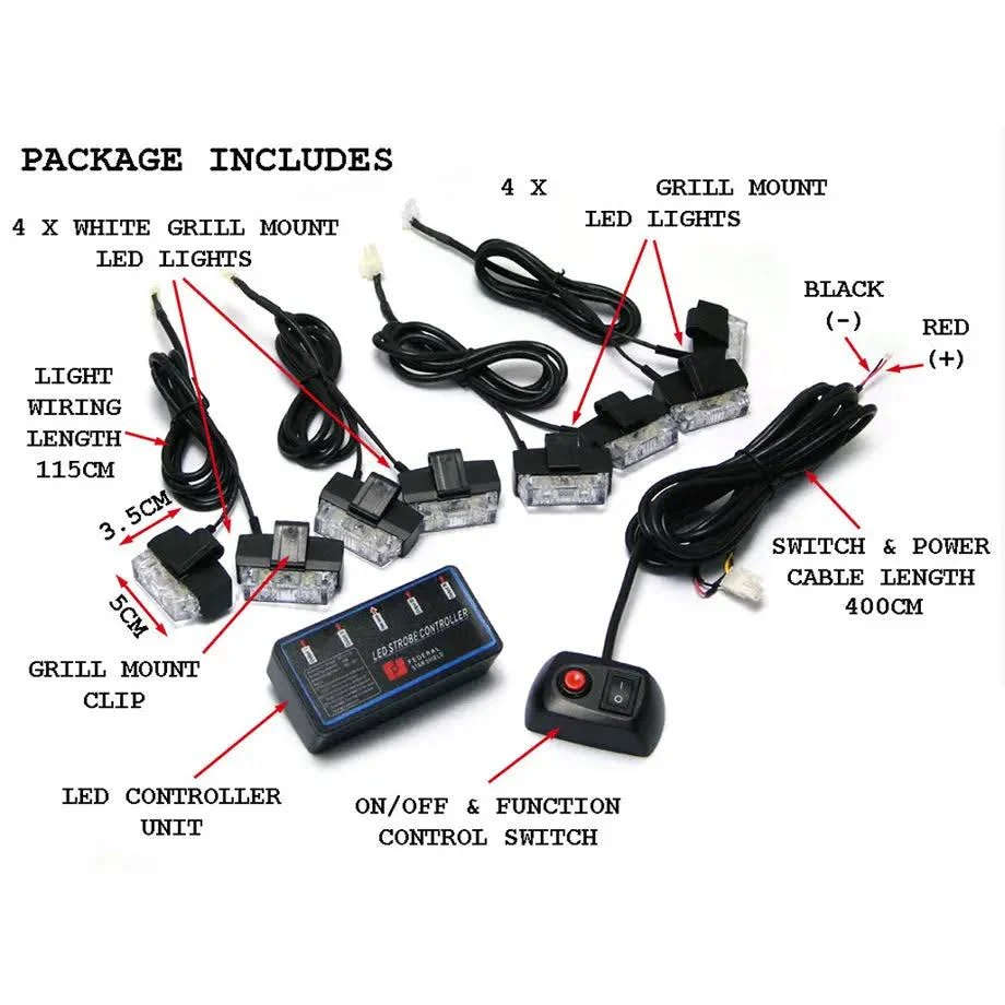 8 x Grill Clip-On Emergency Strobe Warning Lights - Yellow