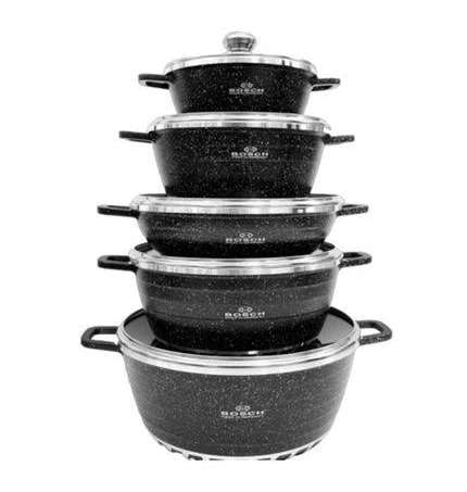 10PC NON STICK ALUMINIUM GRANITE POT SET ***BLACK***