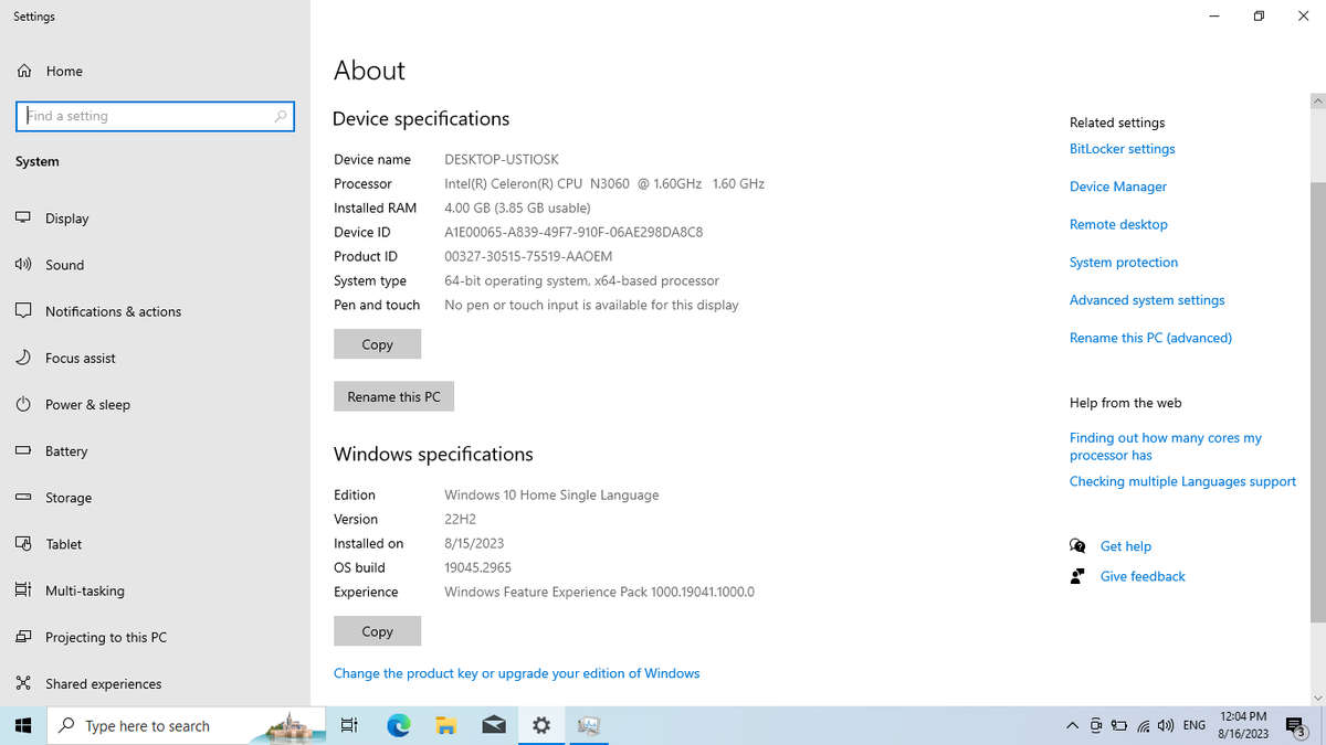 HP 250 G5 "Intel Celeron" 1.60GHz 4GB RAM 500GB HDD No Battery And Bright Spot Black