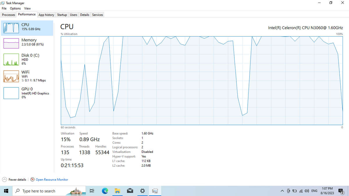 HP 250 G5 "Intel Celeron" 1.60GHz 4GB RAM 500GB HDD No Battery And Bright Spot Black
