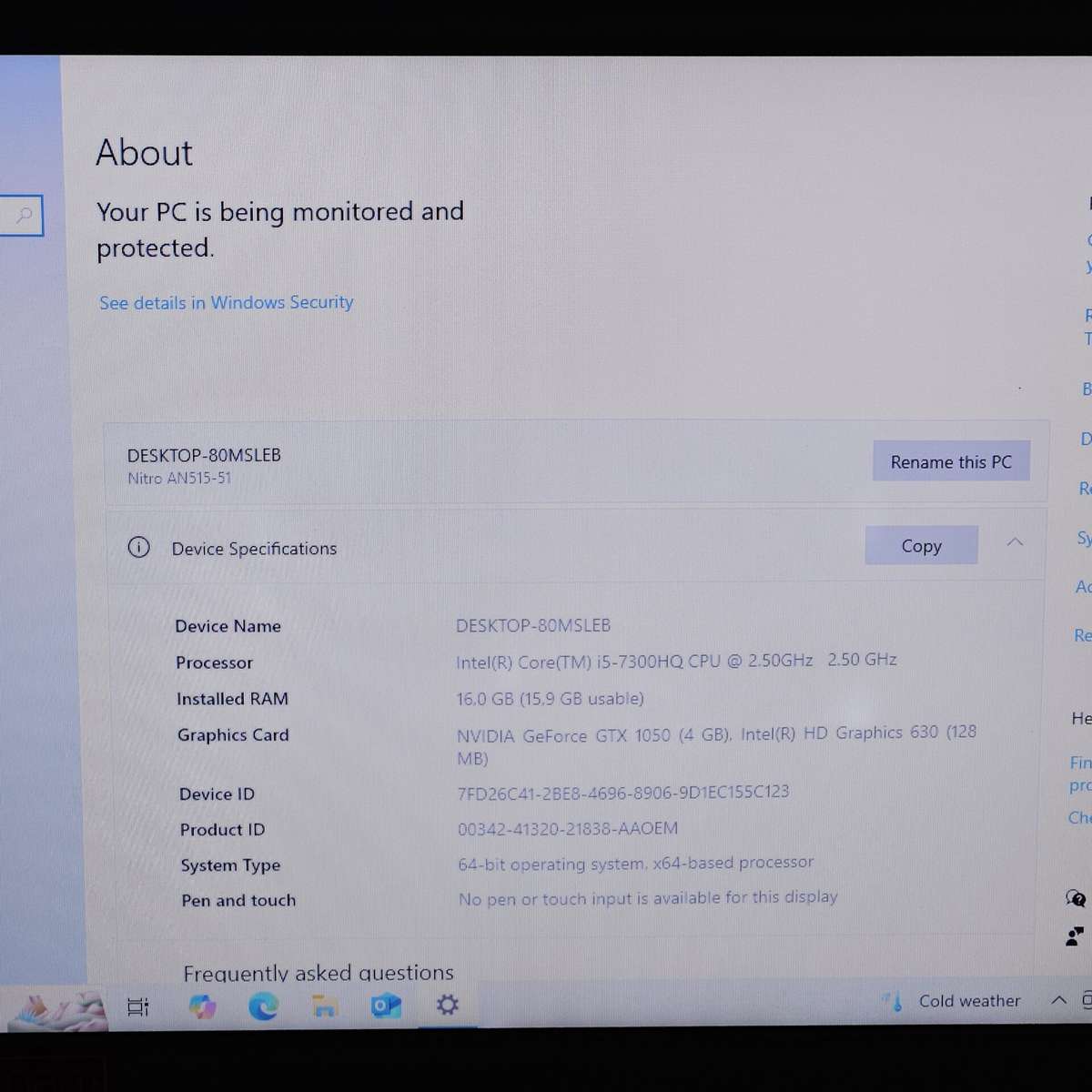 Acer Nitro 5 (AN515-51) "Core i5" 2.50GHz 16GB RAM 256GB SSD Bright Spots And Faulty Battery Blac...