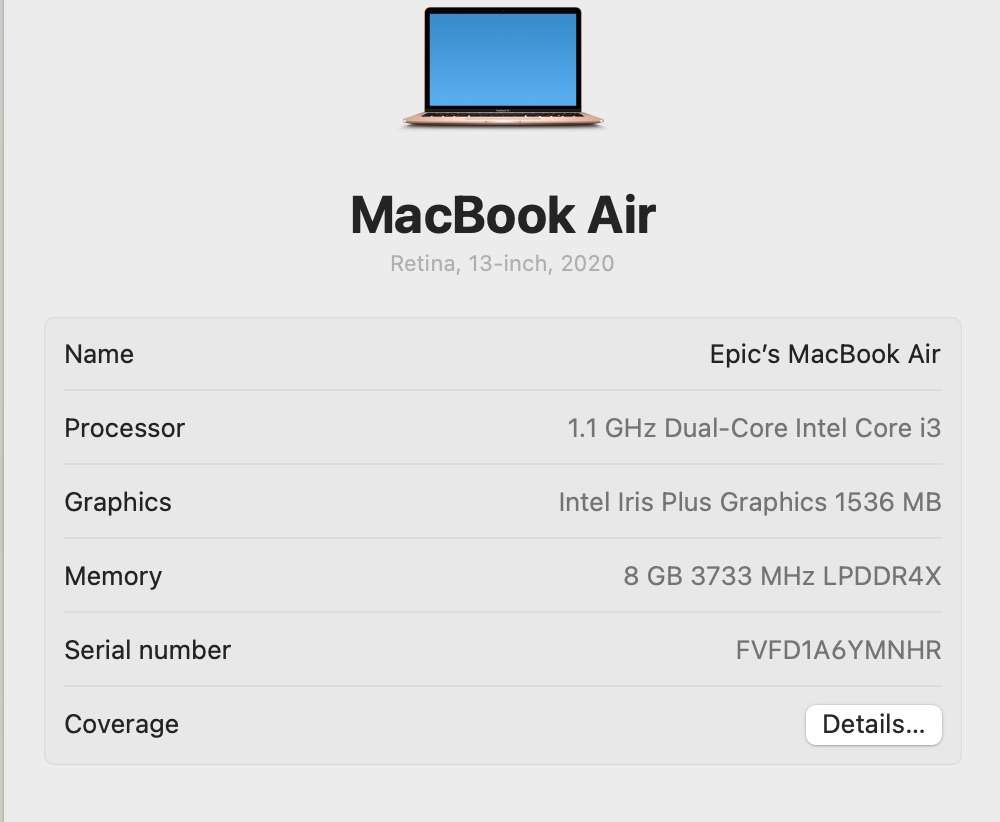 Apple MacBook Air 13-Inch Core i3 1.1 GHz (Retina, 2020) 8GB RAM 256GB SSD Rose Gold (Grade B)