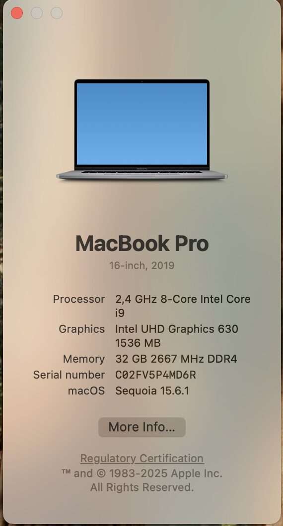 Apple Macbook Pro 16-inch Core i9 2.40GHz (TouchBar/2019) 32GB RAM 512GB SSD Space Gray (Co...