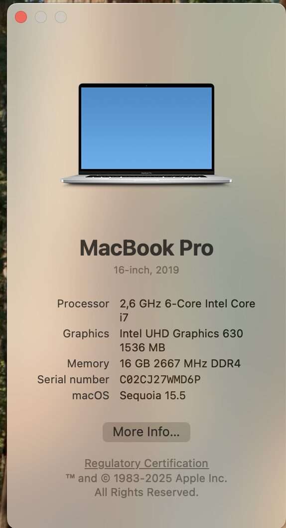 Apple MacBook Pro 16-Inch Core i7 2.6GHz (TouchBar/2019) 16GB RAM 512GB SSD Silver (Conditi...