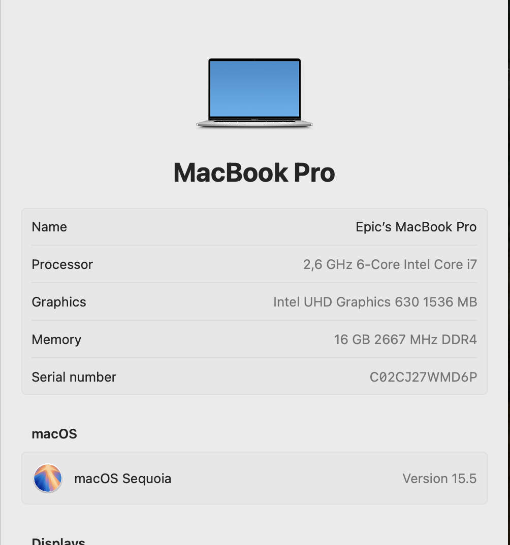 Apple MacBook Pro 16-Inch Core i7 2.6GHz (TouchBar/2019) 16GB RAM 512GB SSD Silver (Conditi...