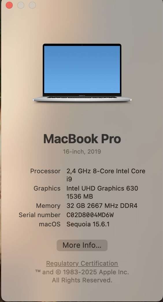 Apple Macbook Pro 16-inch Core i9 2.40GHz (TouchBar/2019) 32GB RAM 2TB SSD Silver (Conditio...