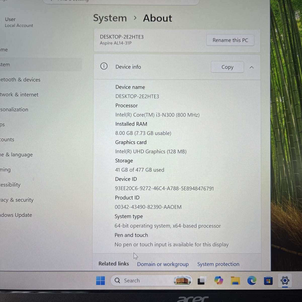 Acer Aspire Lite AL14-31P "Core i3-N300" 8GB RAM 512GB SSD Silver (Condition: Excellent)