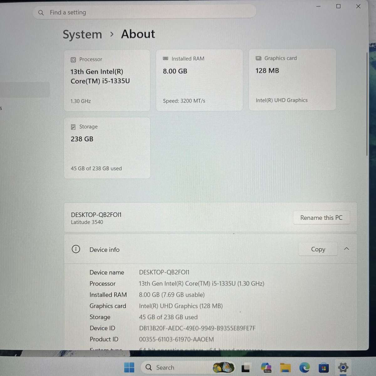 Dell Latitude 3540 13th Gen "Intel Core i5" 1.30GHz 8GB RAM 256GB SSD Gray (Condition: Excellent)