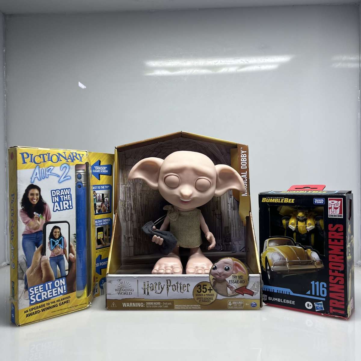 COMBO DEAL: Harry Potter Magical Dobby (French) + Transformers Bumblebee + Pictionary Air 2 (Cond...