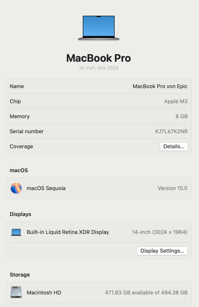 Apple MacBook Pro 14-inch "M3" 8 CPU/10 GPU (2023) 8GB RAM 512GB SSD Space Gray (Condition: Good)
