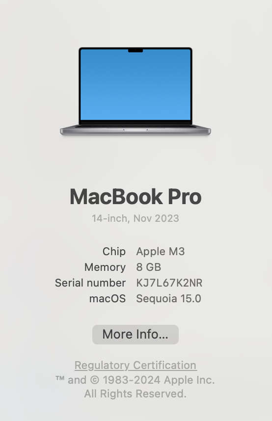 Apple MacBook Pro 14-inch "M3" 8 CPU/10 GPU (2023) 8GB RAM 512GB SSD Space Gray (Condition: Good)