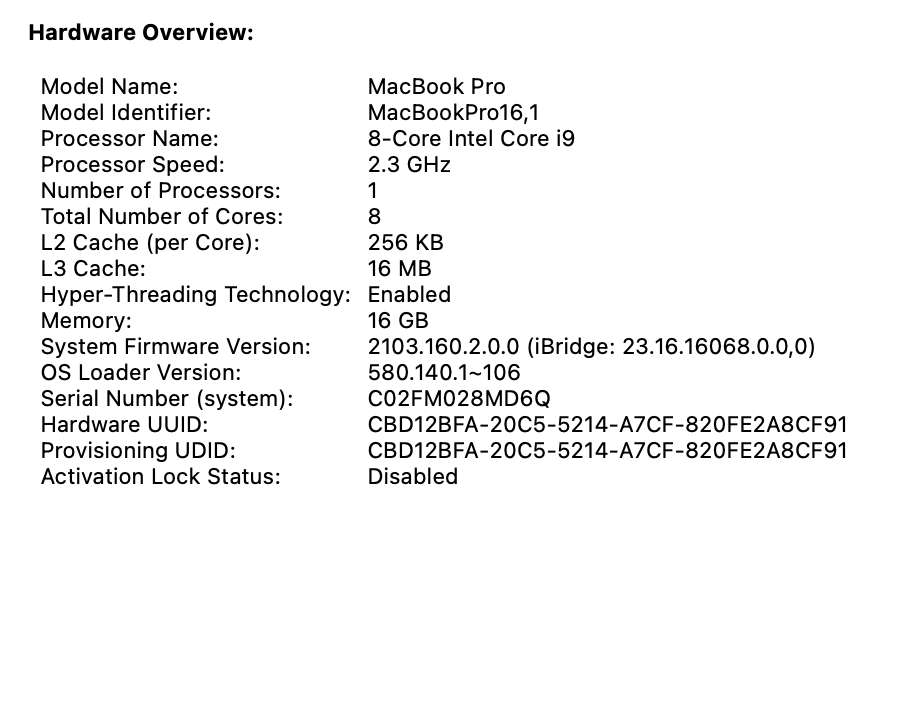Apple MacBook Pro 16-inch "Core i9" (Touchbar/2019) 2.3GHz 16GB RAM 1TB SSD Silver (Condition: Good)