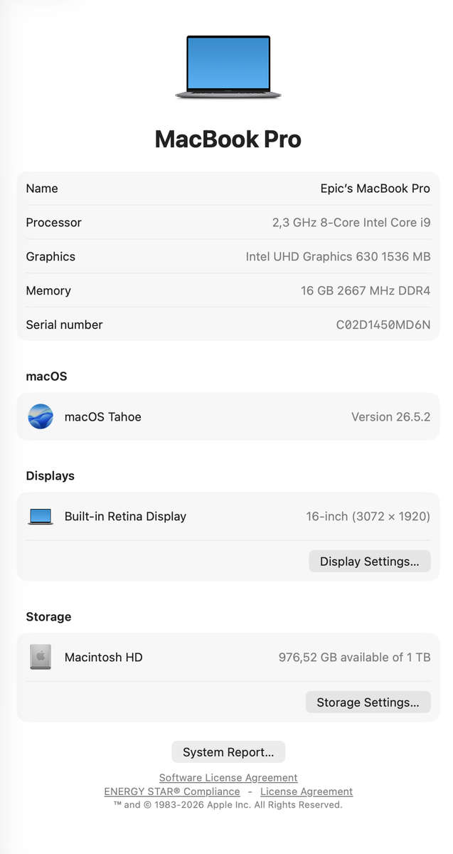 Apple MacBook Pro 16-inch "Core i9" (Touchbar/2019) 2.3GHz 16GB RAM 1TB SSD Space Grey (Condition...